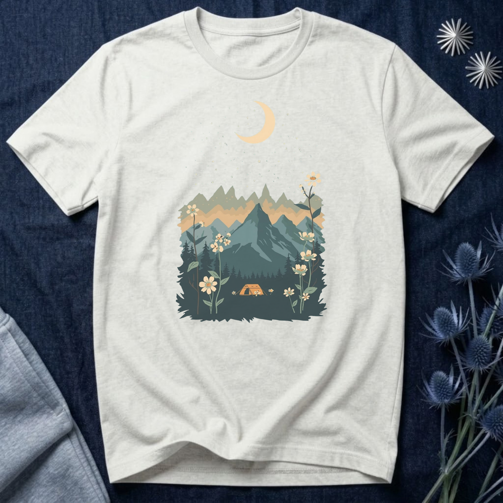 Moonlit Mountain Camping Graphic T-Shirt