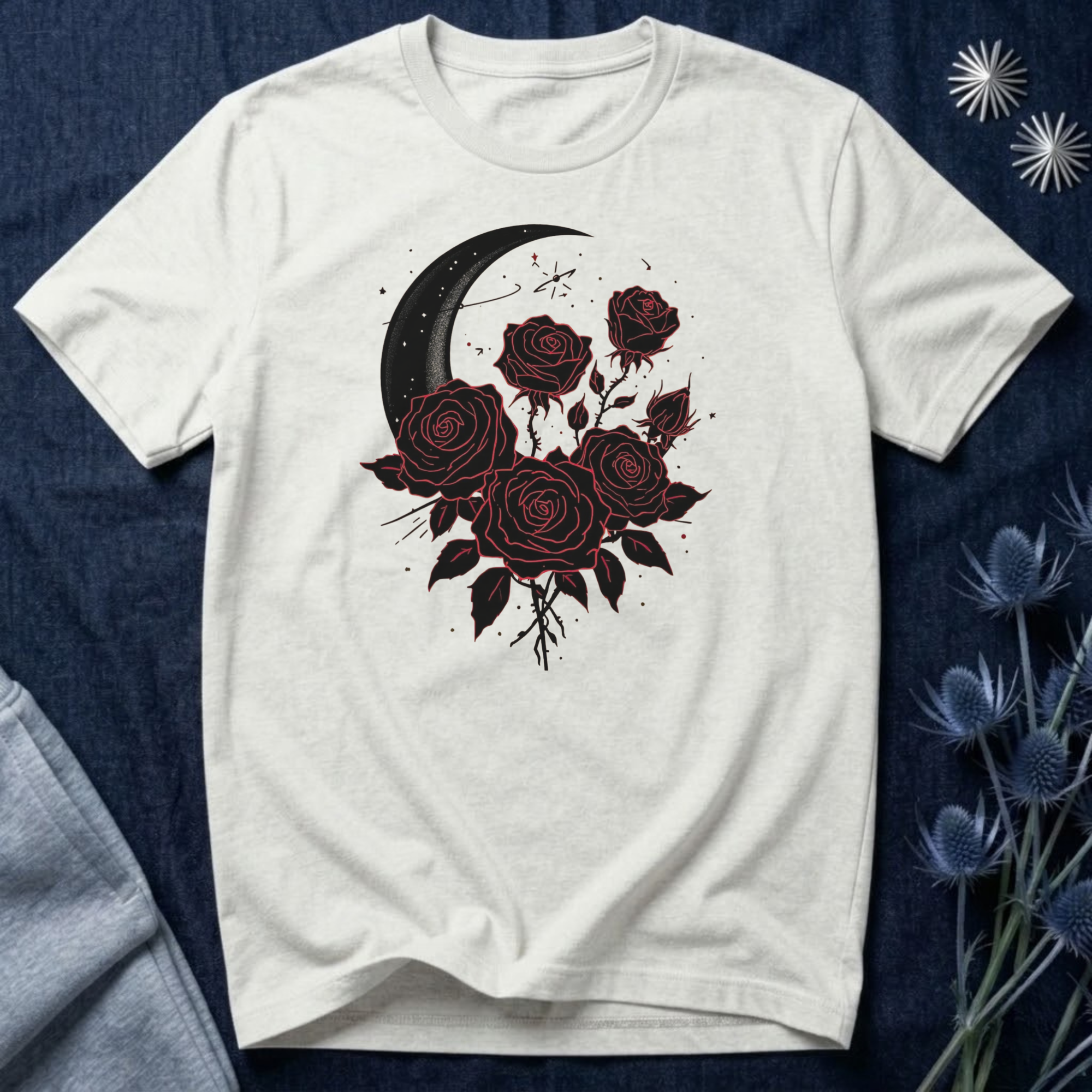 Gothic Moon and Roses T-Shirt
