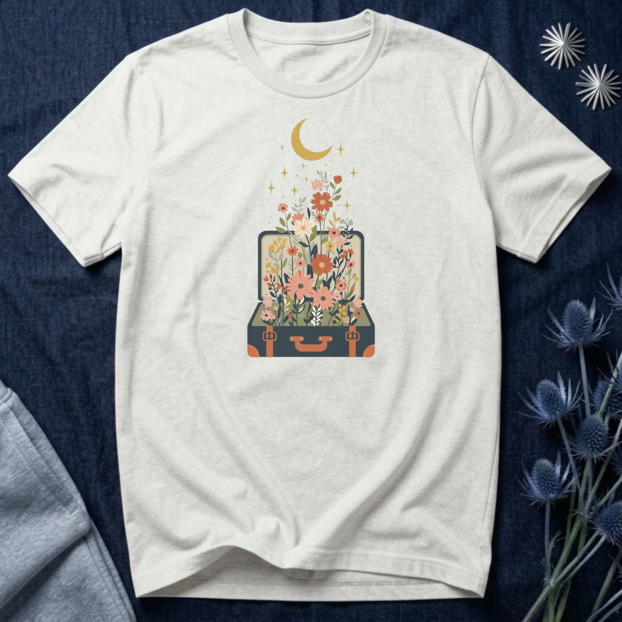 Blooming Suitcase Celestial Graphic T-Shirt
